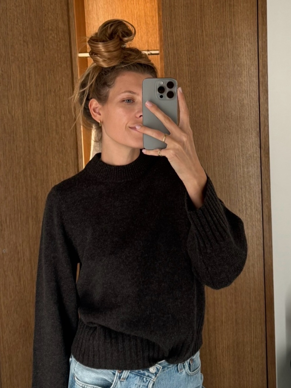 Reformation Merino Wool Mockneck Sweater in Taupe Brown
